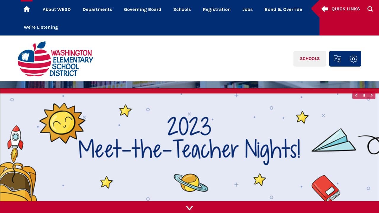 Washington Elementary School District website screenshot