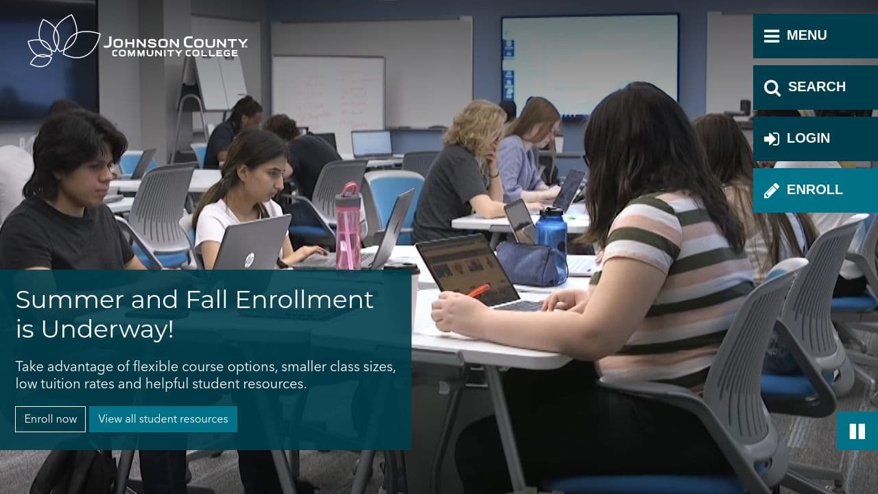 Johnson County Community College website screenshot
