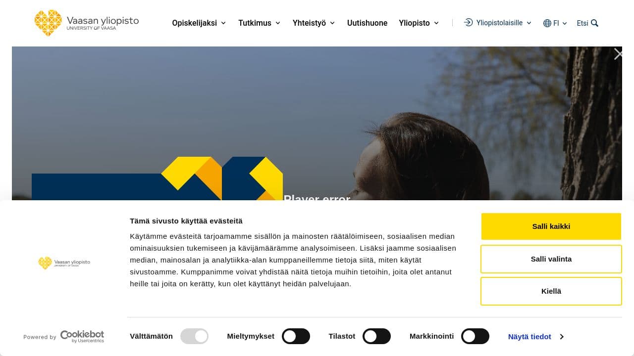 University of Vaasa website screenshot