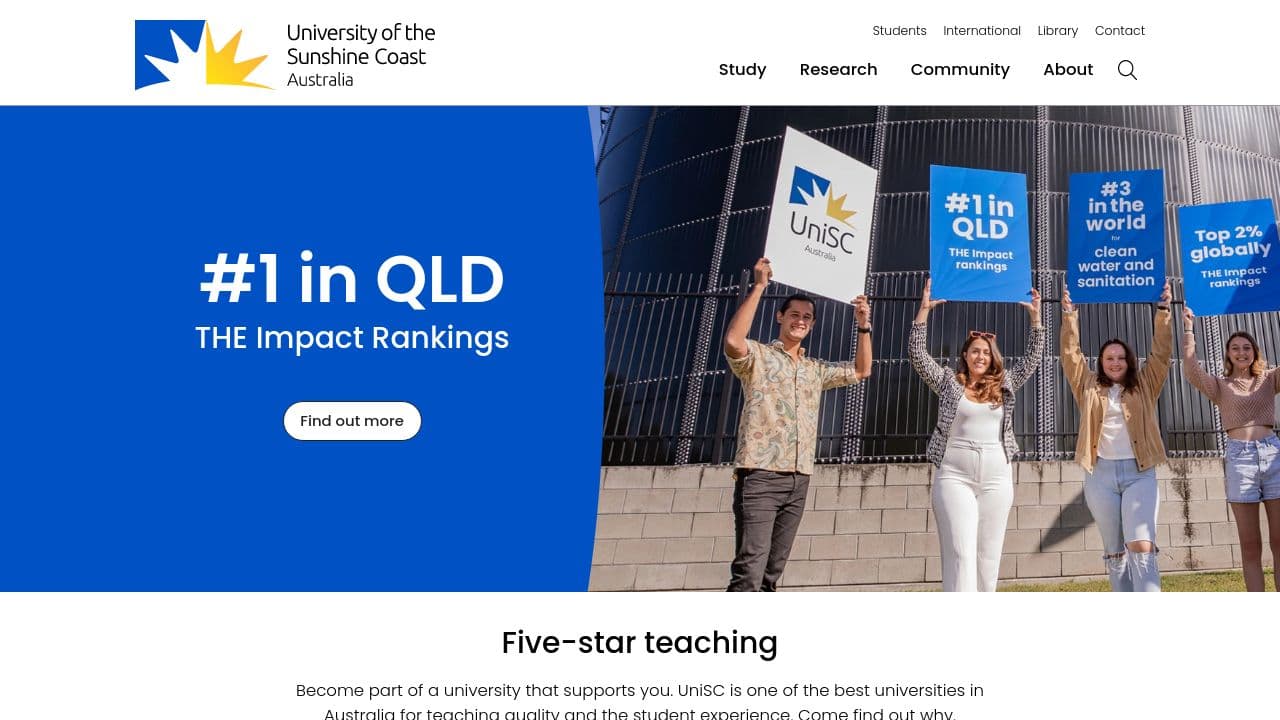 University of the Sunshine Coast website screenshot