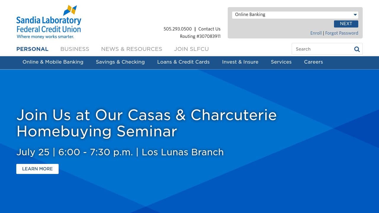 Sandia Laboratory Federal Credit Union website screenshot