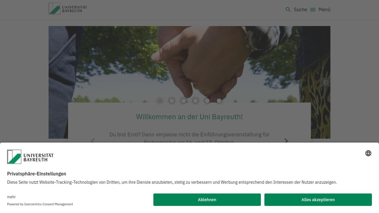 University of Bayreuth website screenshot