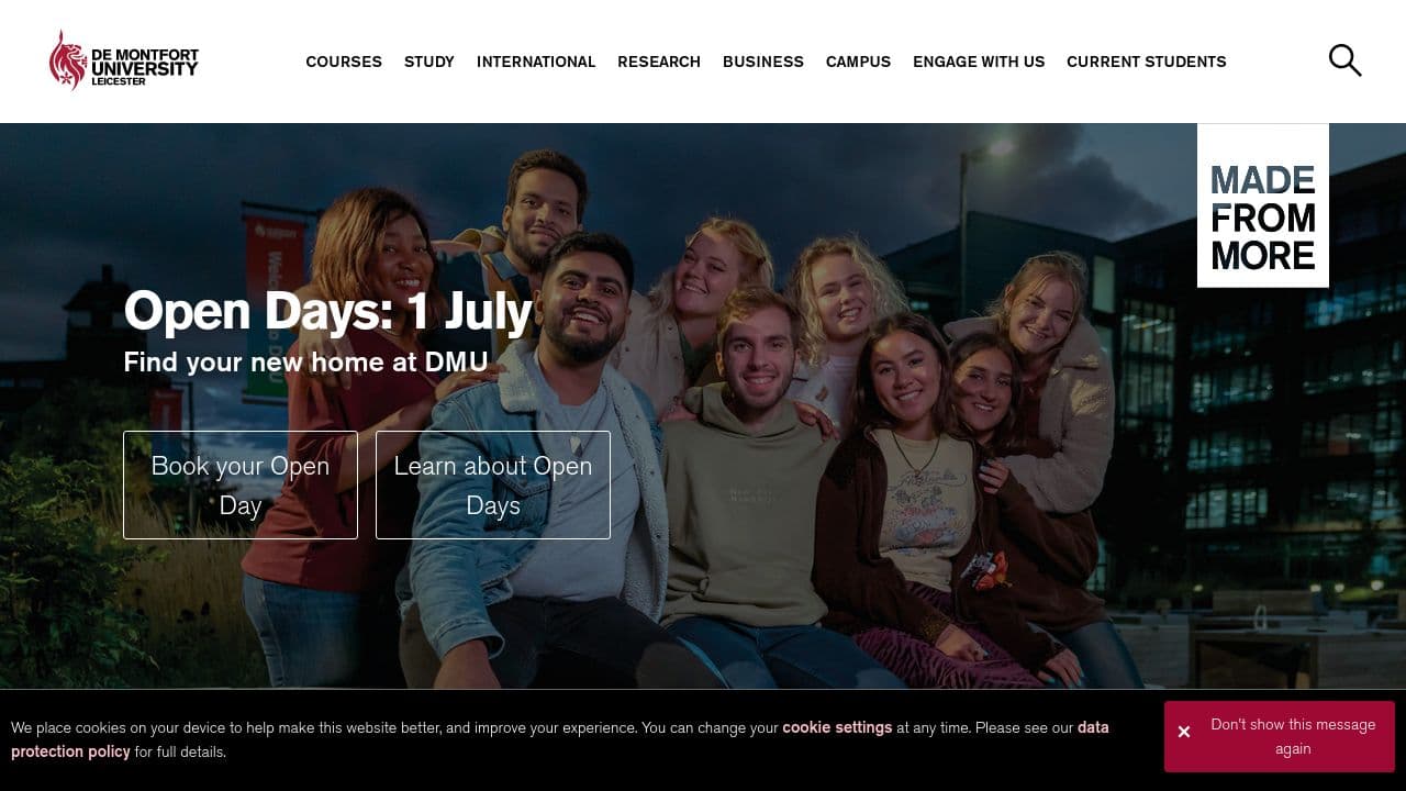 De Montfort University website screenshot