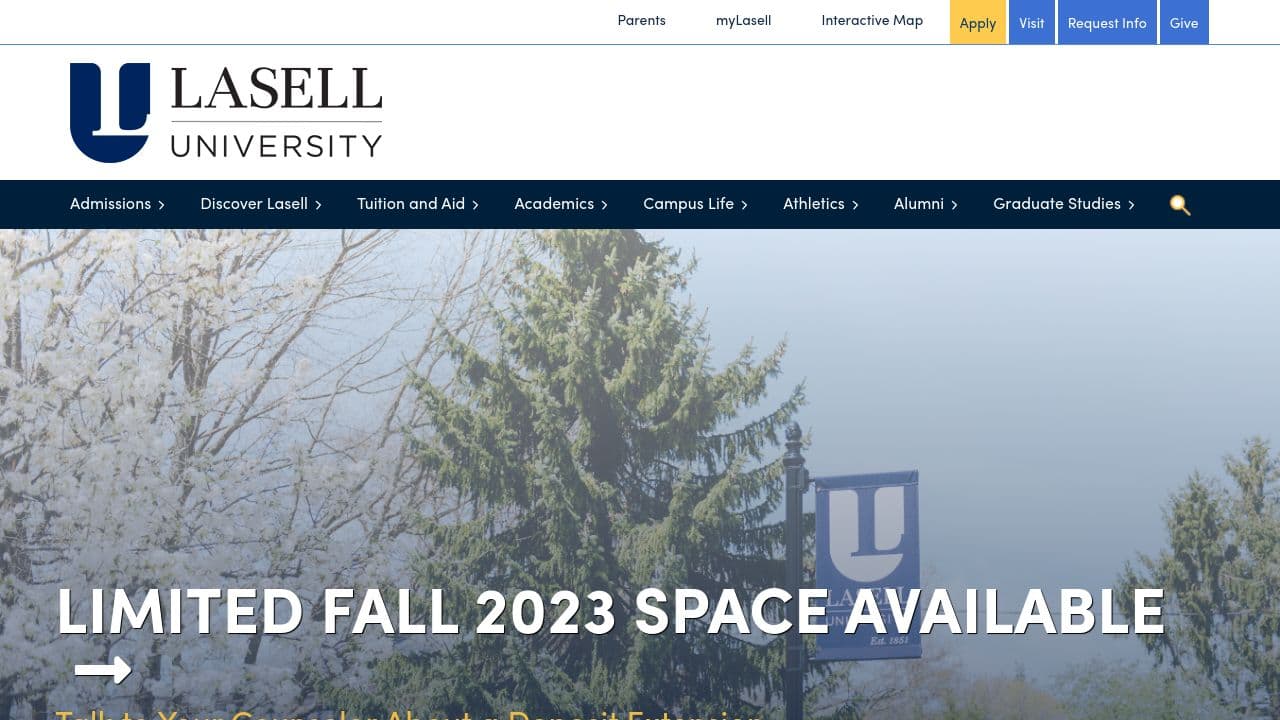 Lasell University website screenshot