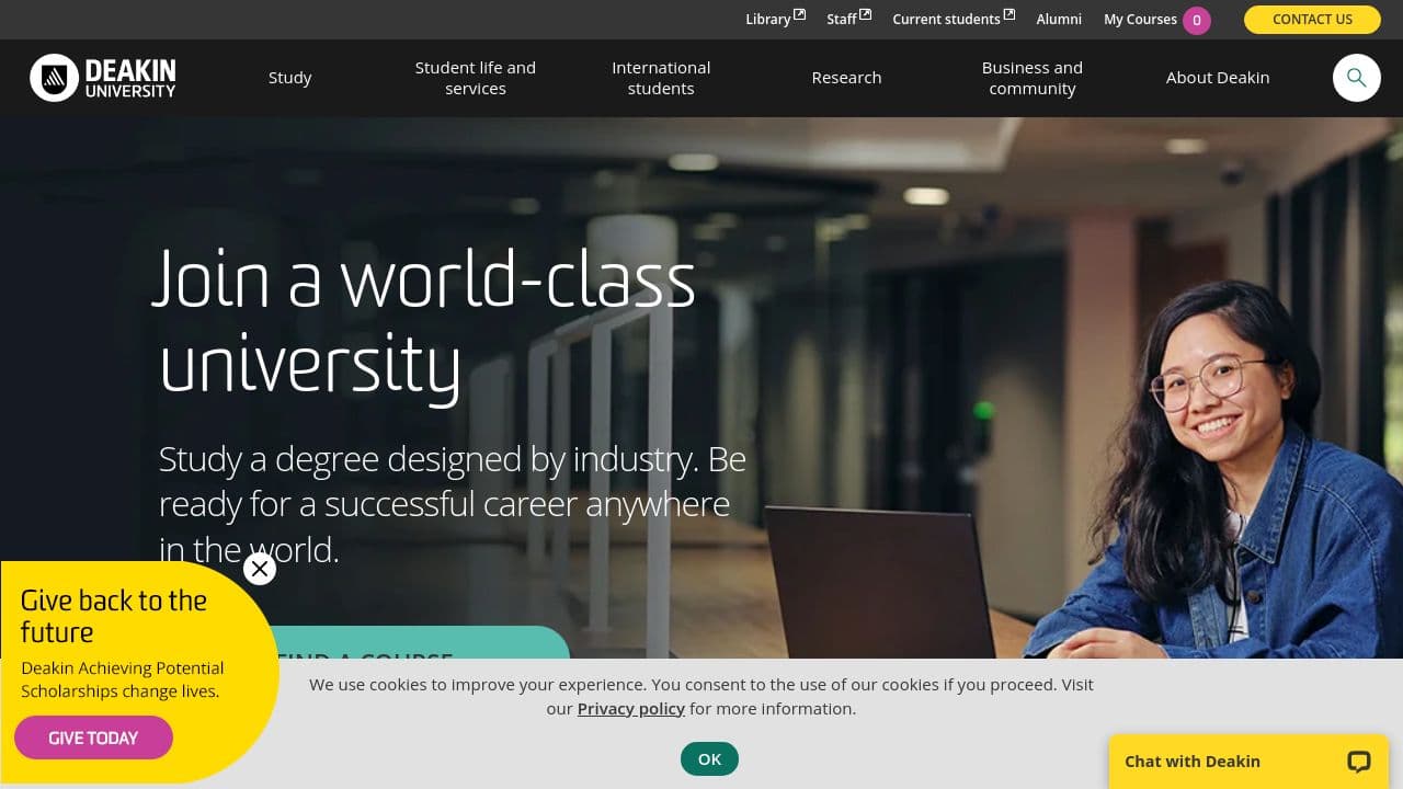 deakin university website screenshot