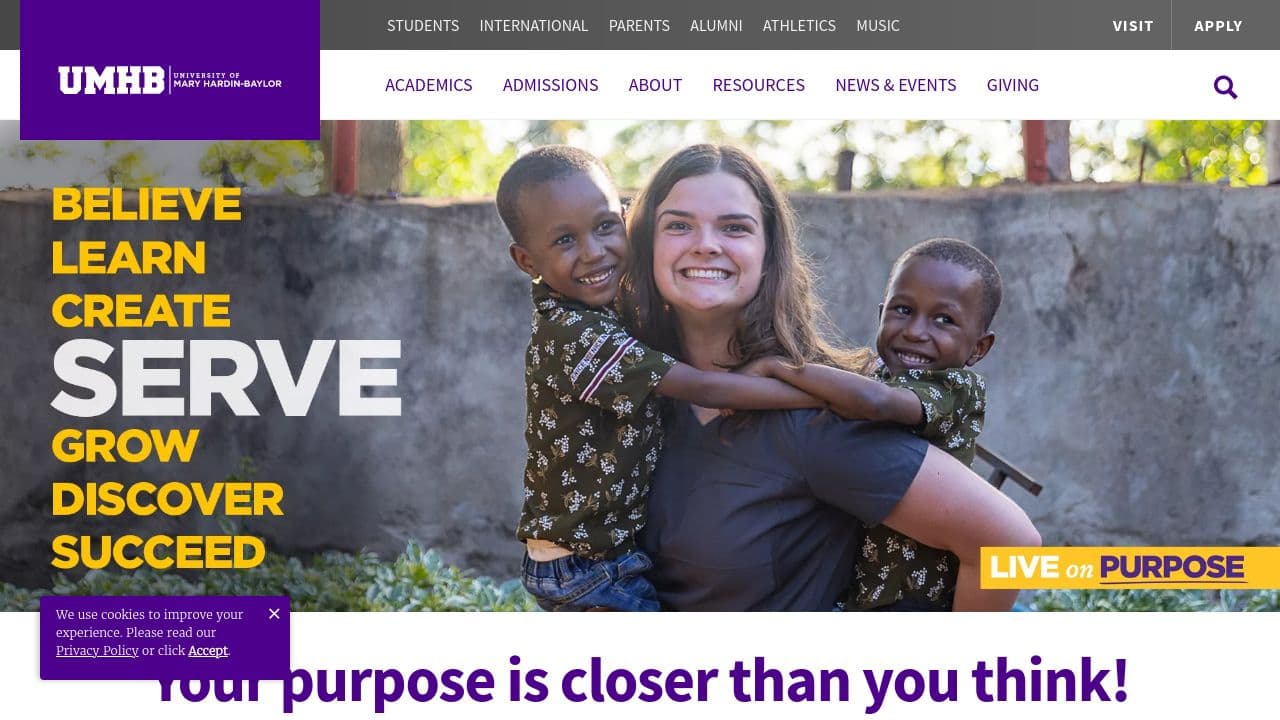 University of Mary Hardin-Baylor website screenshot