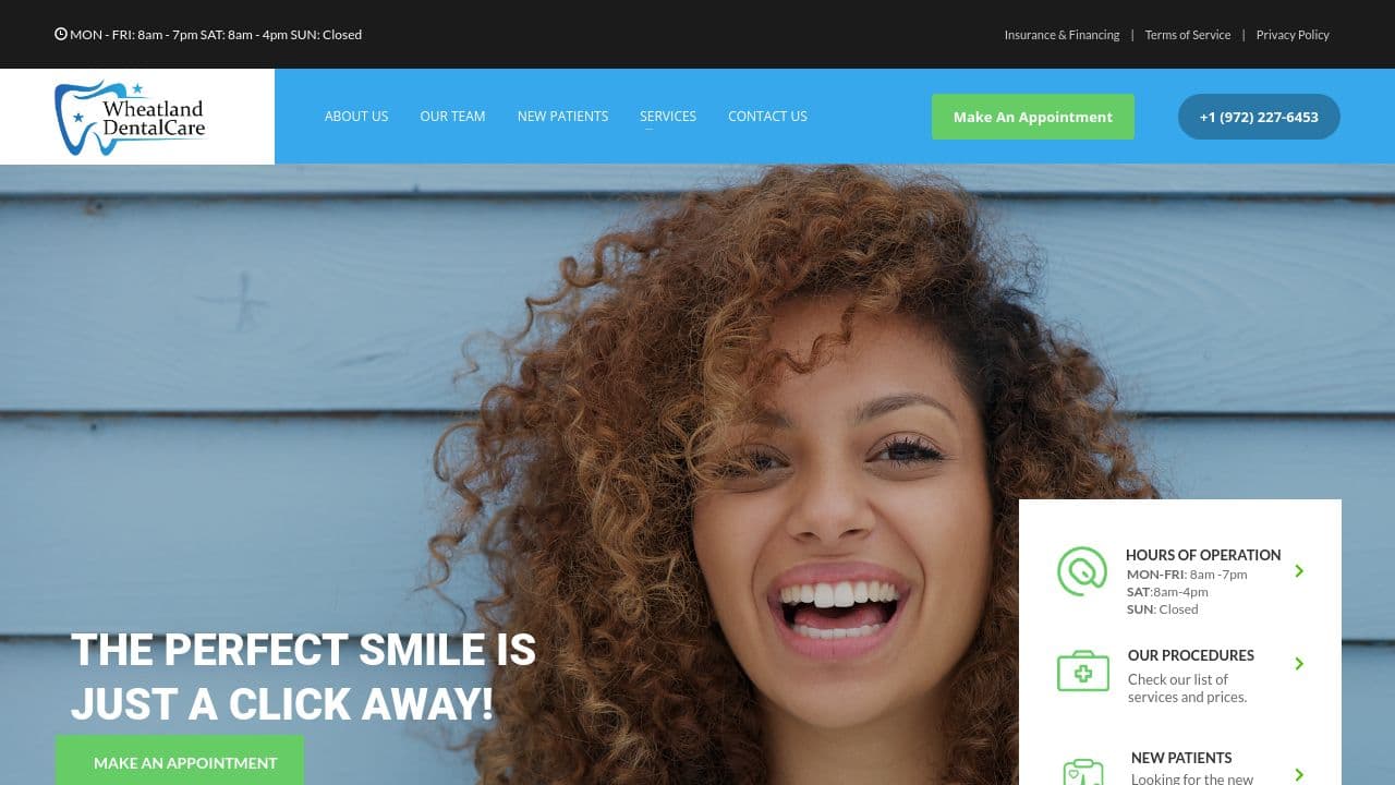 Wheatland Dental Care website screenshot