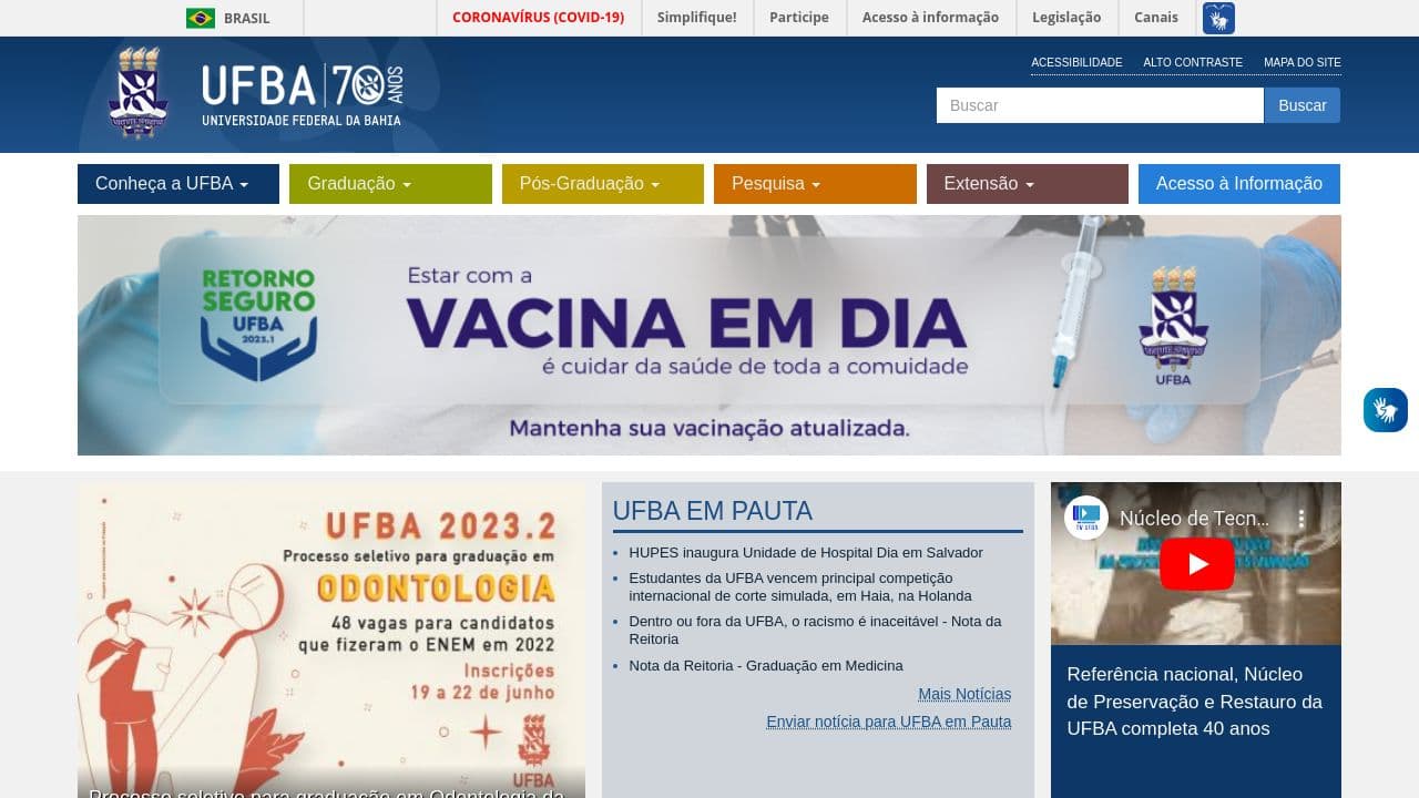 Universidade Federal da Bahia website screenshot