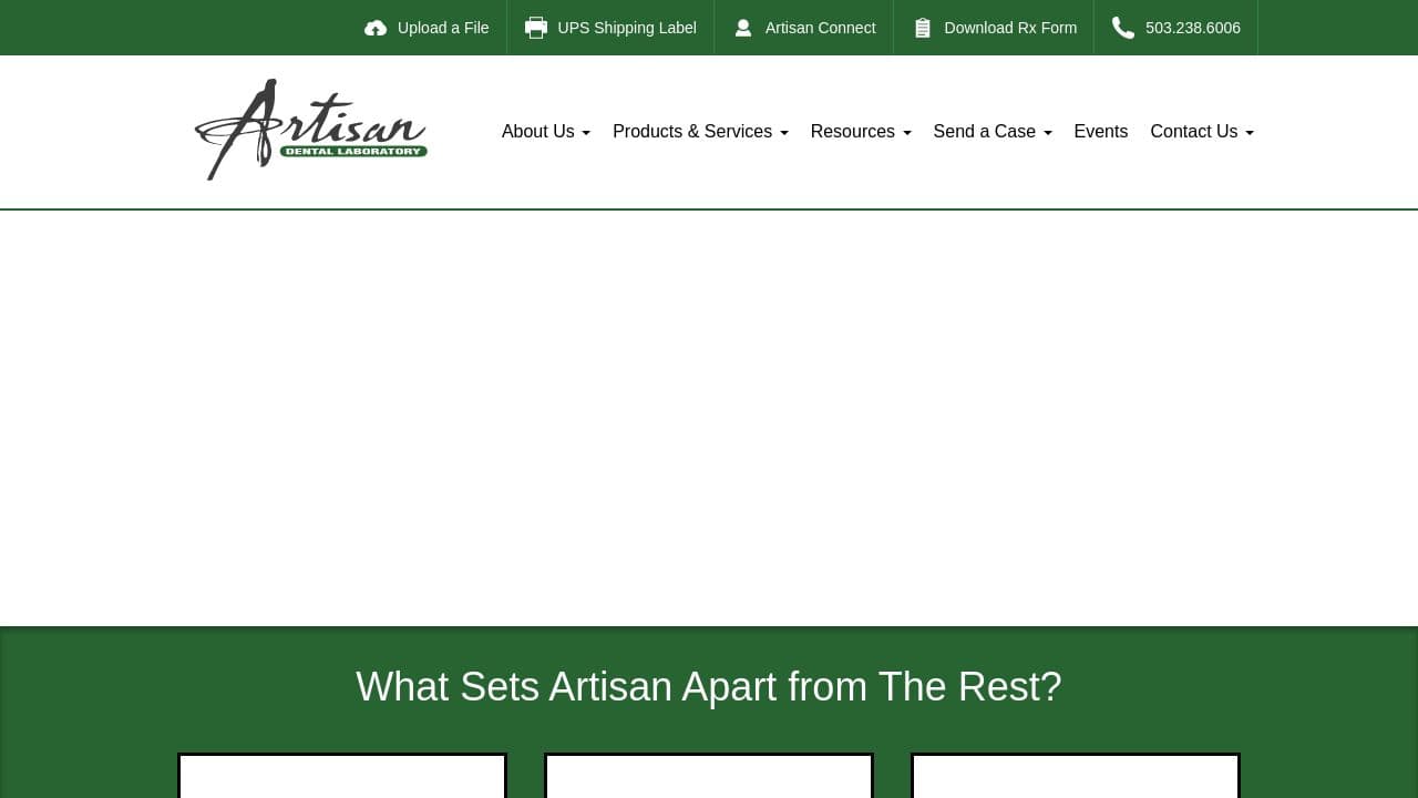 Artisan Dental Laboratory website screenshot