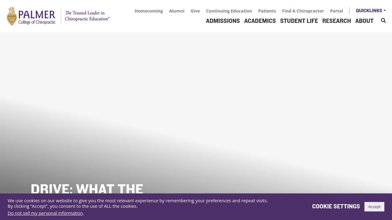 Palmer College of Chiropractic website screenshot