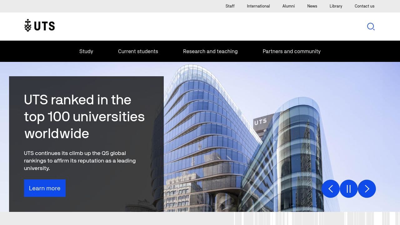 University of Technology Sydney website screenshot