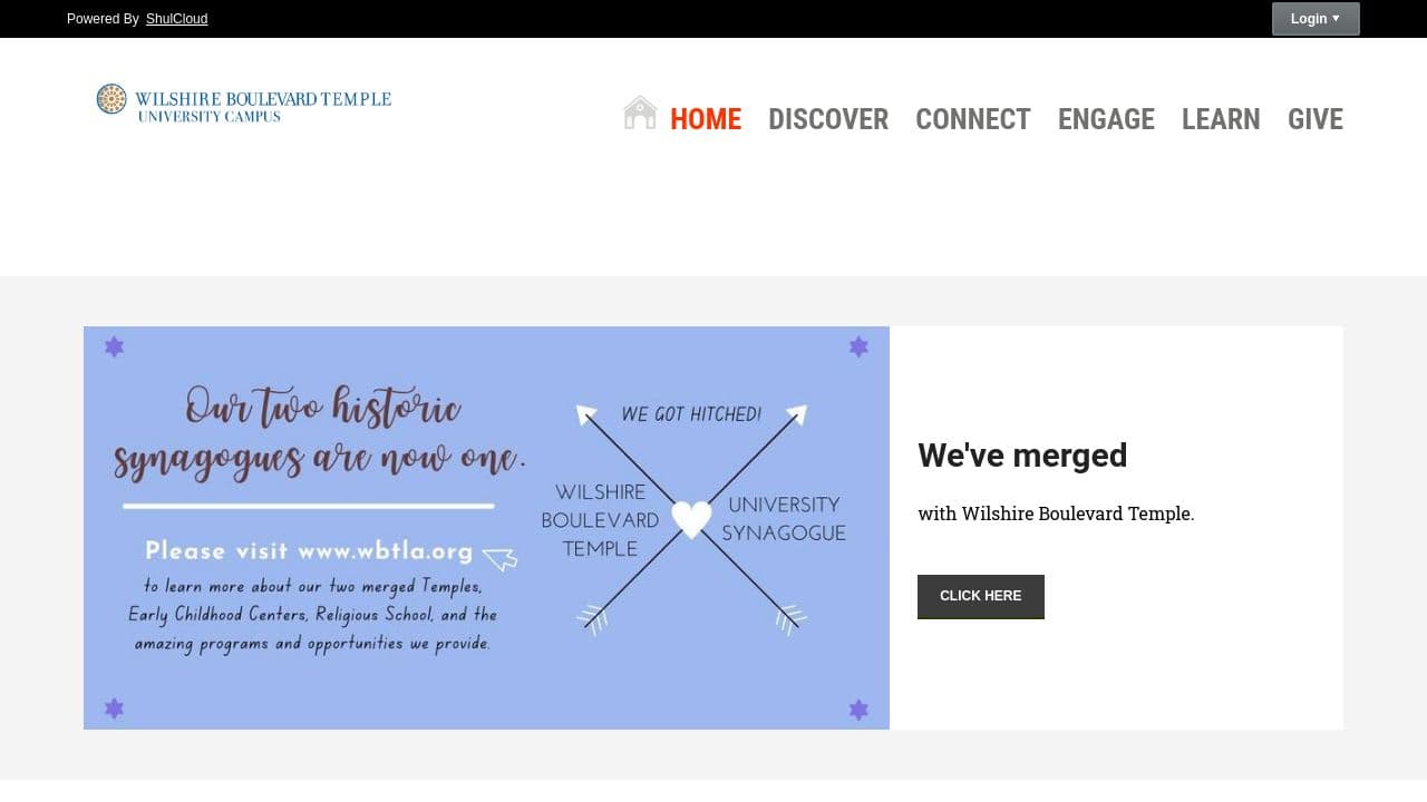 University Synagogue website screenshot