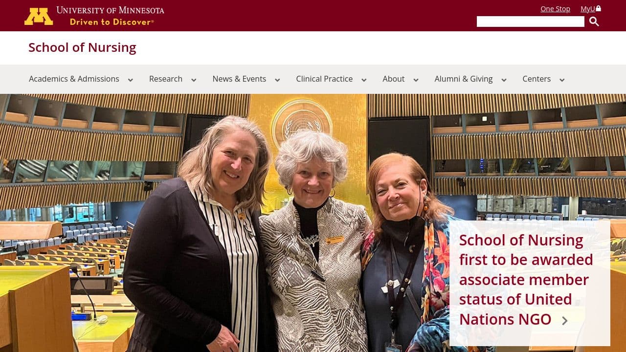 University of Minnesota School of Nursing website screenshot