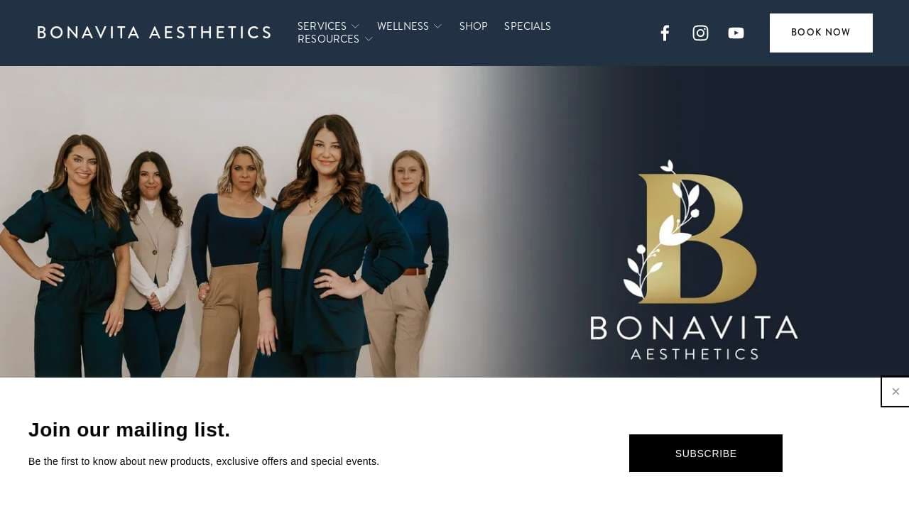 BONAVITA AESTHETICS website screenshot