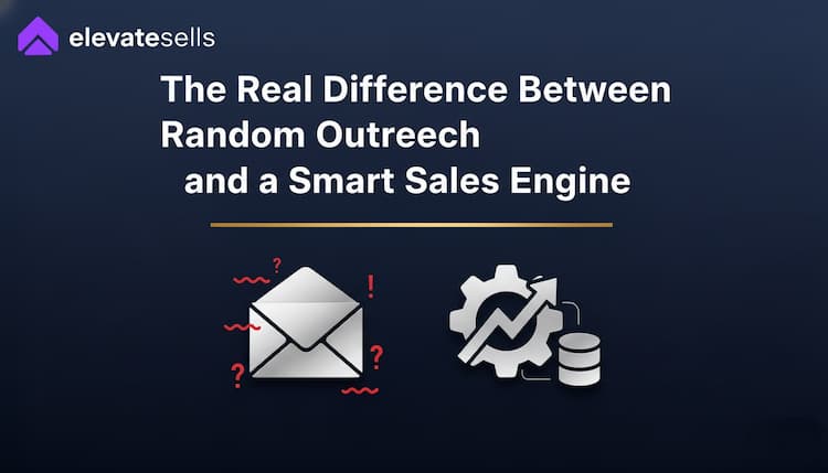 Minimalist SaaS-style thumbnail showing an email icon connected to data lines, symbolizing ElevateSells transforming random outreach into a smart outbound sales engine.