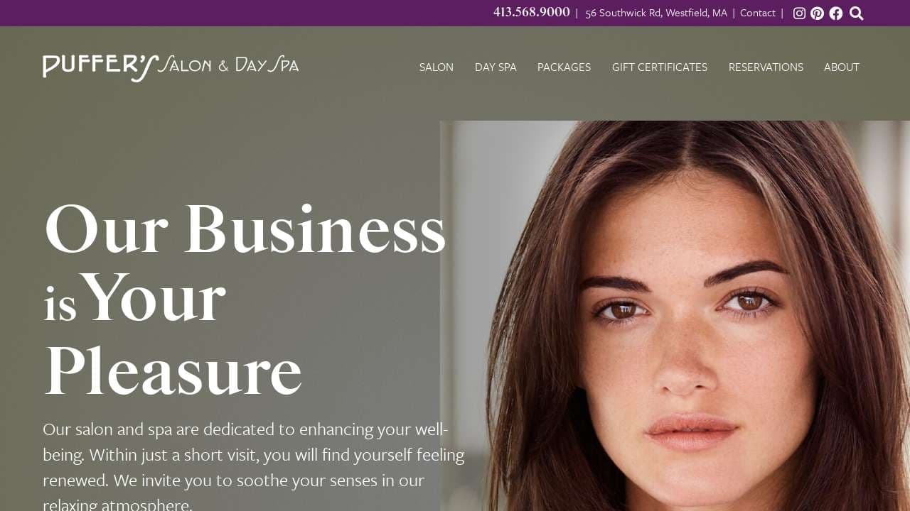 Puffer’s Salon & Day Spa website screenshot