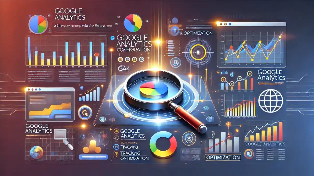 Thumbnail featuring a sleek digital dashboard with analytics charts, a magnifying glass highlighting data insights, and Google Analytics (GA4) icons.